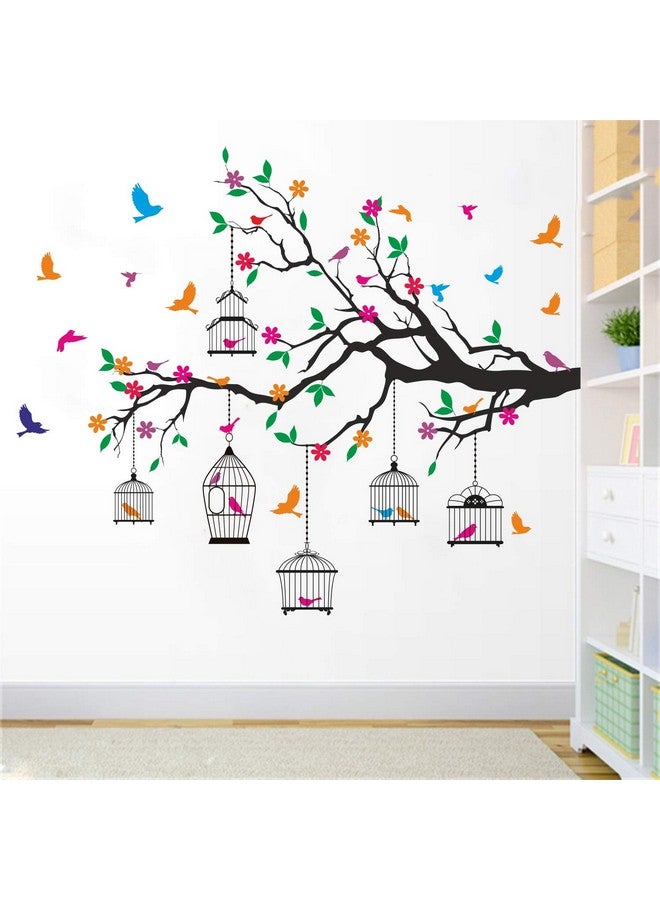 StickMe 'Nature Tree - Colorful - Birds - Cage - Wall Sticker ' -SM1120 (Multi Colour, Vinyl - 130cm X 110 cm), Self-Adhesive - Image 2