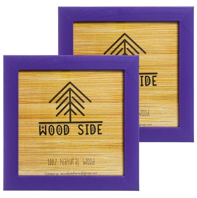 WOOD SIDE RUSTIC WOODEN SQUARE PICTURE FRAMES 8X8 SET OF 2 NATURAL SOLID ECO WOOD WITH REAL GLASS FOR WALL MOUNTING PHOTO FRAME PURPLE