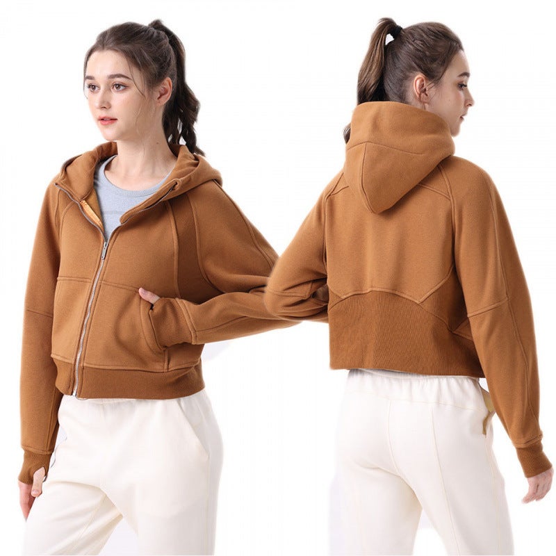 Women's Breathable Cotton Full-Zip Hooded Jacket for Yoga and Workouts, Relaxed Fit Long Sleeve - Image 4