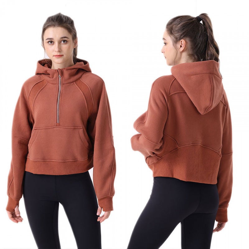 Women's Breathable Cotton Full-Zip Hooded Jacket for Yoga and Workouts, Relaxed Fit Long Sleeve - Image 3