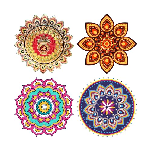 Dreamkraft Colorful Rangoli Sticker Set for Diwali Decoration, Floor & Wall Stickers for Diwali Decoration (30 cm x 30 cm, Pack of 4) _PC508 - Image 1