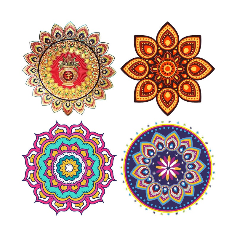 Dreamkraft Colorful Rangoli Sticker Set for Diwali Decoration, Floor & Wall Stickers for Diwali Decoration (30 cm x 30 cm, Pack of 4) _PC508 - Image 5