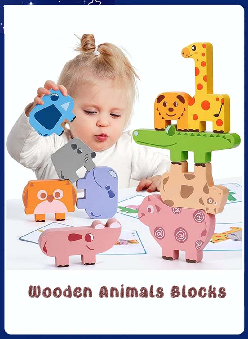 Stacking Blocks Montessori Toys, 10 Pack Wooden Animal Blocks Sorting & Stacking Education Toddler Puzzles Toy, Preschool Educational Toys Fine Motor Skills Learning Games, Birthday Gifts for Kids - Image 1
