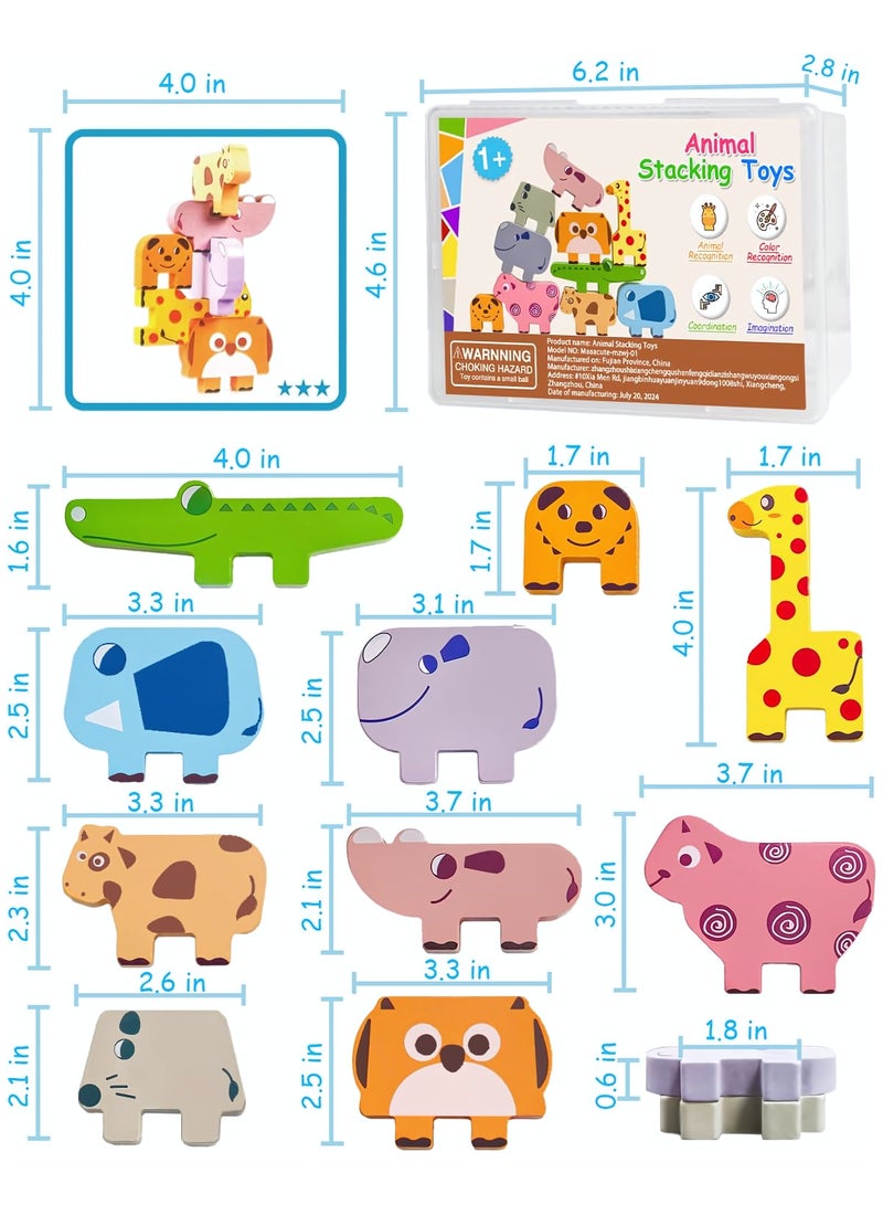 Stacking Blocks Montessori Toys, 10 Pack Wooden Animal Blocks Sorting & Stacking Education Toddler Puzzles Toy, Preschool Educational Toys Fine Motor Skills Learning Games, Birthday Gifts for Kids - Image 2