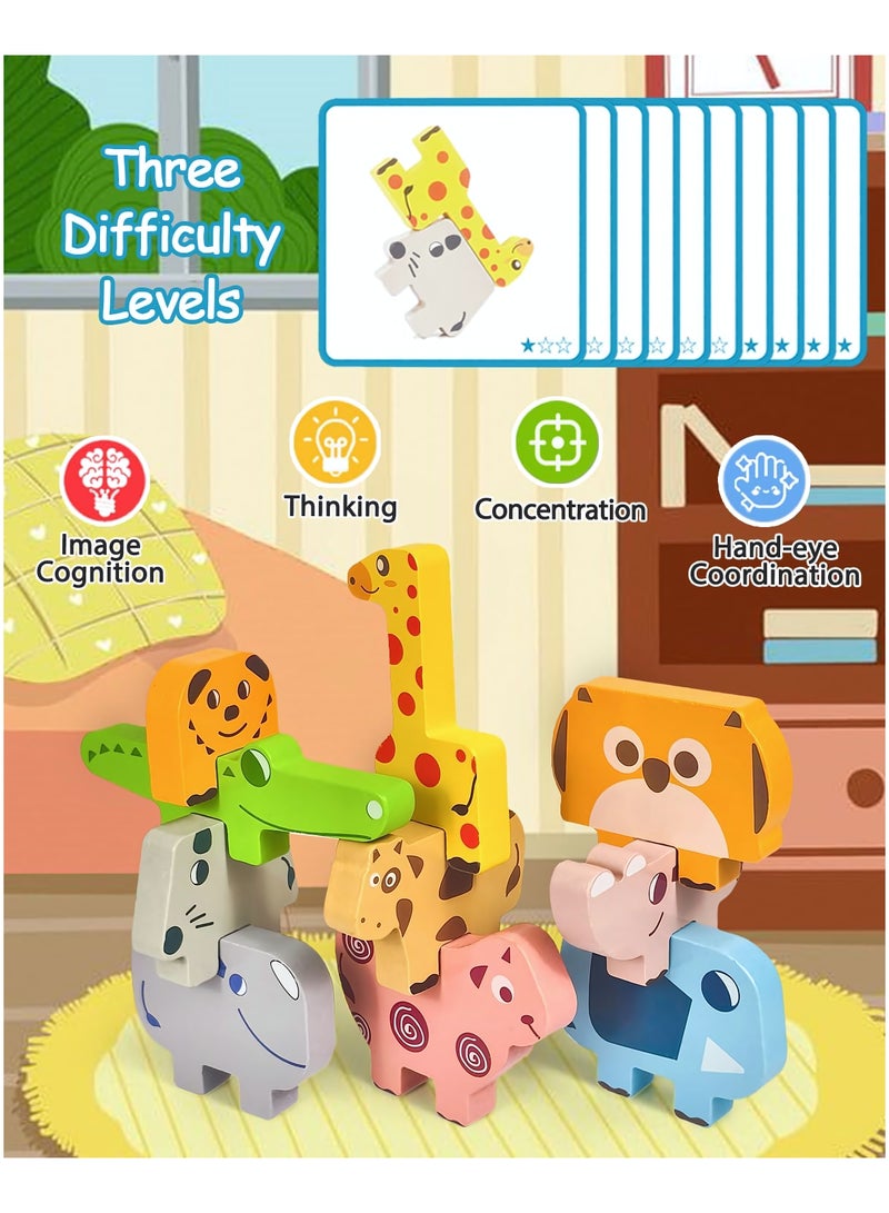 Stacking Blocks Montessori Toys, 10 Pack Wooden Animal Blocks Sorting & Stacking Education Toddler Puzzles Toy, Preschool Educational Toys Fine Motor Skills Learning Games, Birthday Gifts for Kids - Image 3