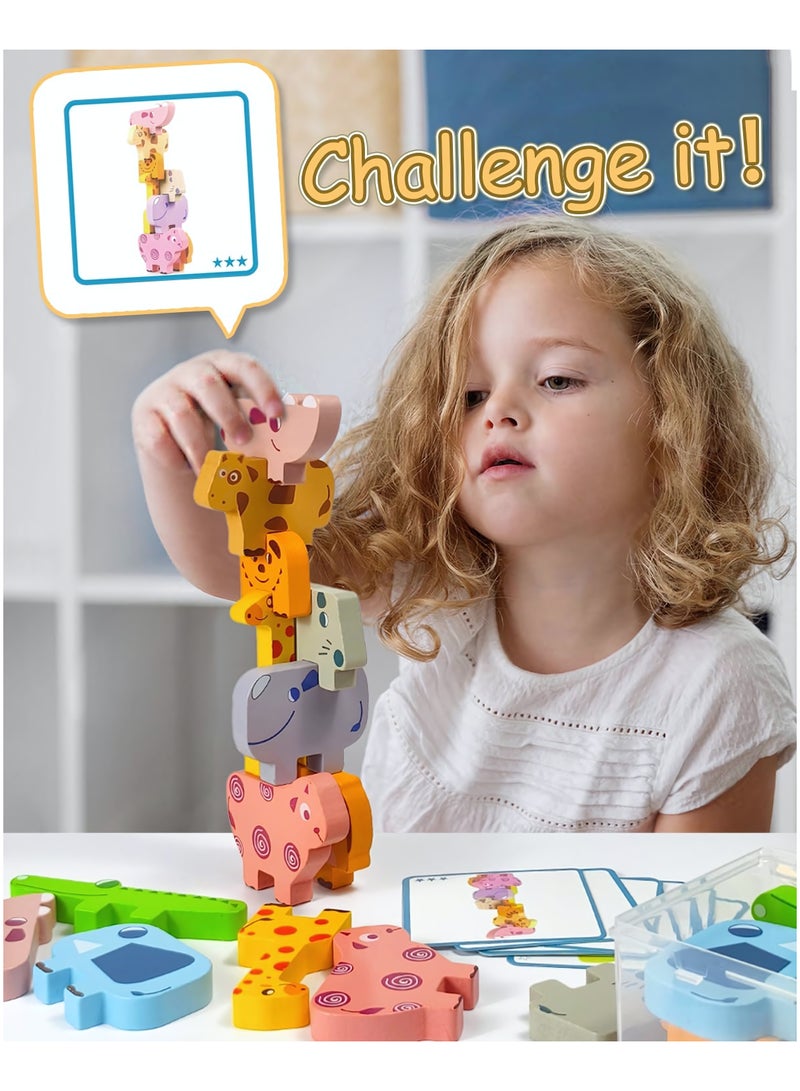 Stacking Blocks Montessori Toys, 10 Pack Wooden Animal Blocks Sorting & Stacking Education Toddler Puzzles Toy, Preschool Educational Toys Fine Motor Skills Learning Games, Birthday Gifts for Kids - Image 4