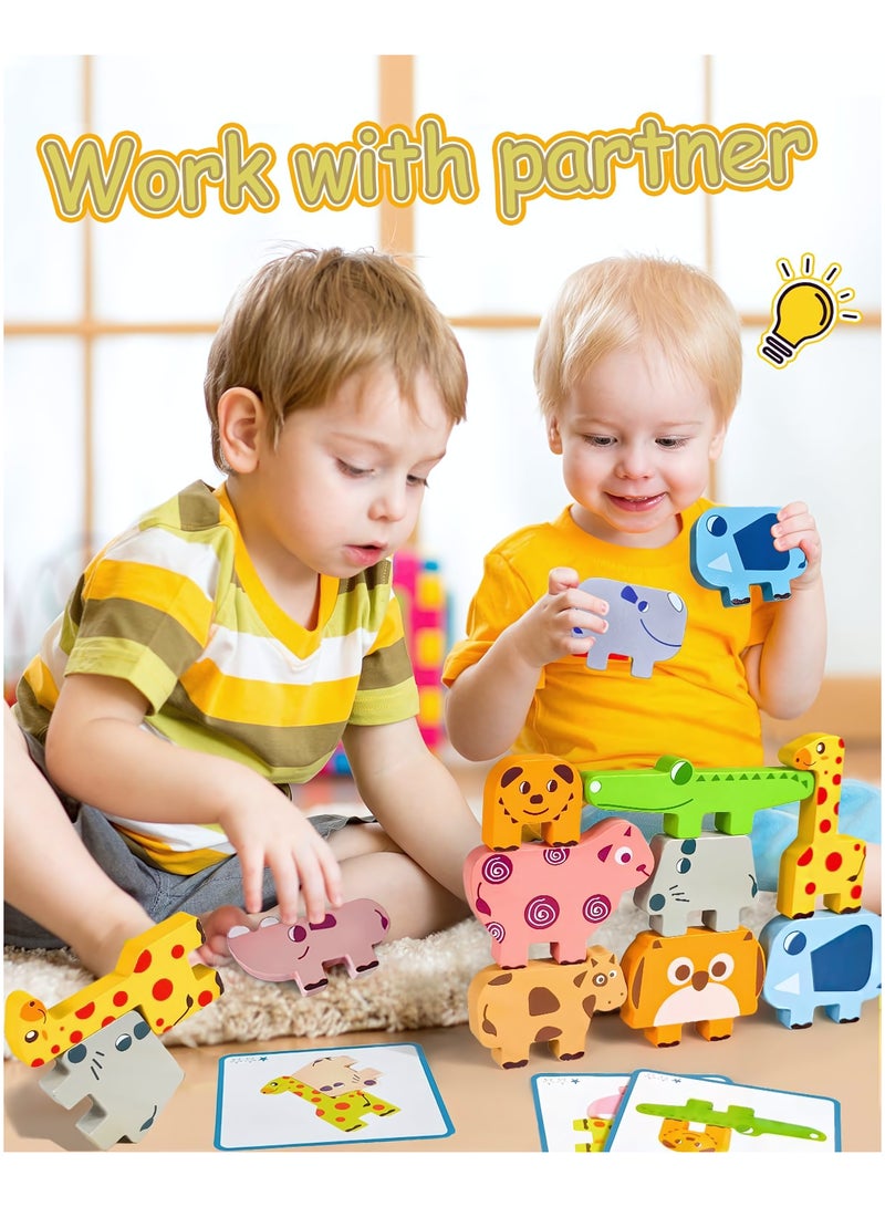 Stacking Blocks Montessori Toys, 10 Pack Wooden Animal Blocks Sorting & Stacking Education Toddler Puzzles Toy, Preschool Educational Toys Fine Motor Skills Learning Games, Birthday Gifts for Kids - Image 5