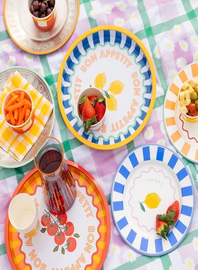 Talking Tables Large Round Serving Tray for Drinks, Snacks, Condiments Decorative and Colorful Tomato Design Summer Dining, BBQ, Outdoor Dining Garden Parties Made of Tin 12inches - Image 4