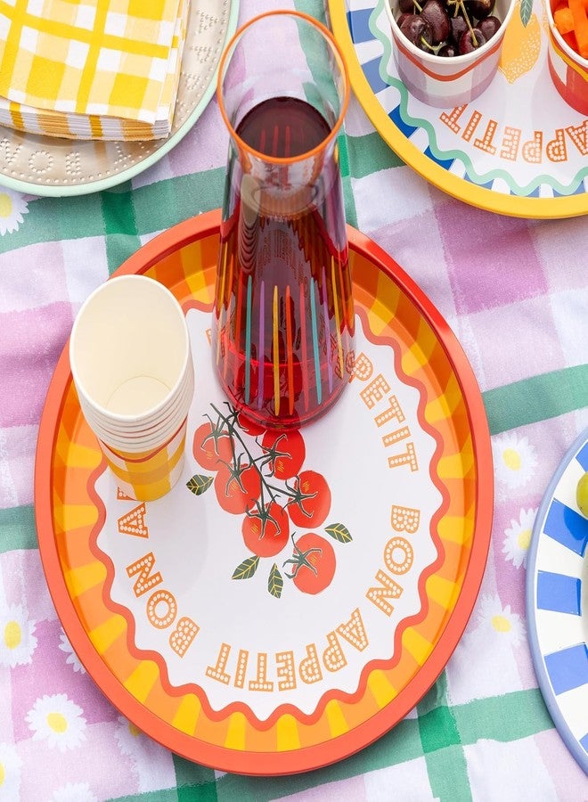 Talking Tables Large Round Serving Tray for Drinks, Snacks, Condiments Decorative and Colorful Tomato Design Summer Dining, BBQ, Outdoor Dining Garden Parties Made of Tin 12inches - Image 5