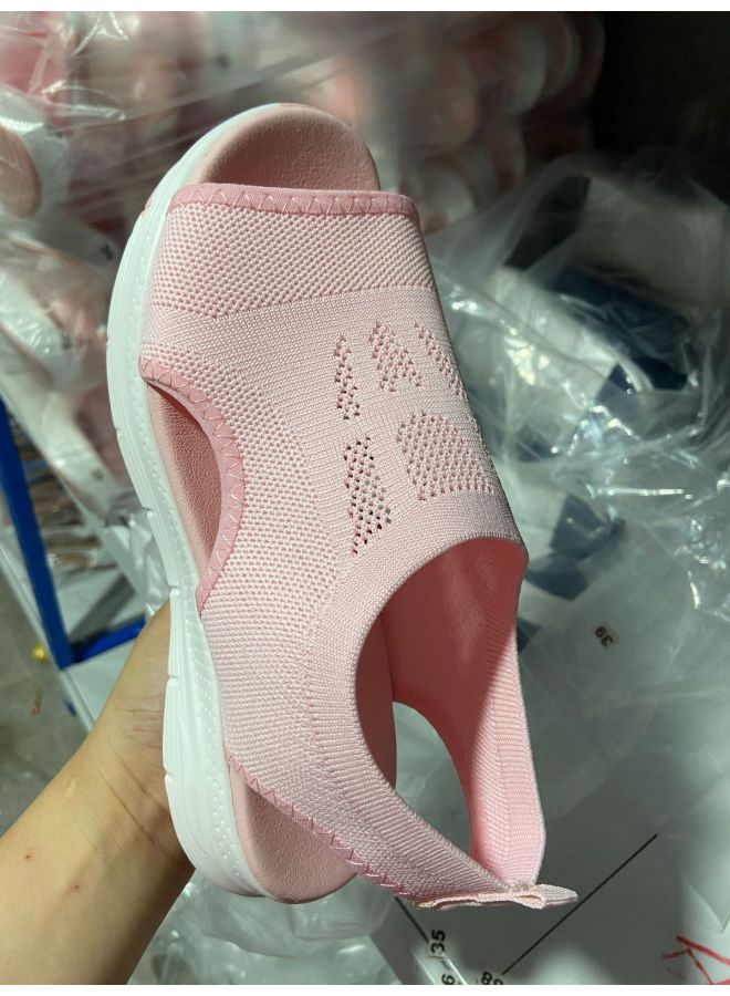 New Style Sandals For Women, Autumn And Summer Models, Mesh Thick-soled Slip-on Fish-mouth Fly-knit Casual Sports Large Size Sandals For Women