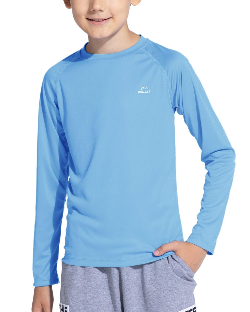 Willit Boy's UPF 50+ Sun Protection Shirt Long Sleeve Rash Guard Swim Shirts Youth SPF Fishing Quick Dry Shirt Blue M - Image 2