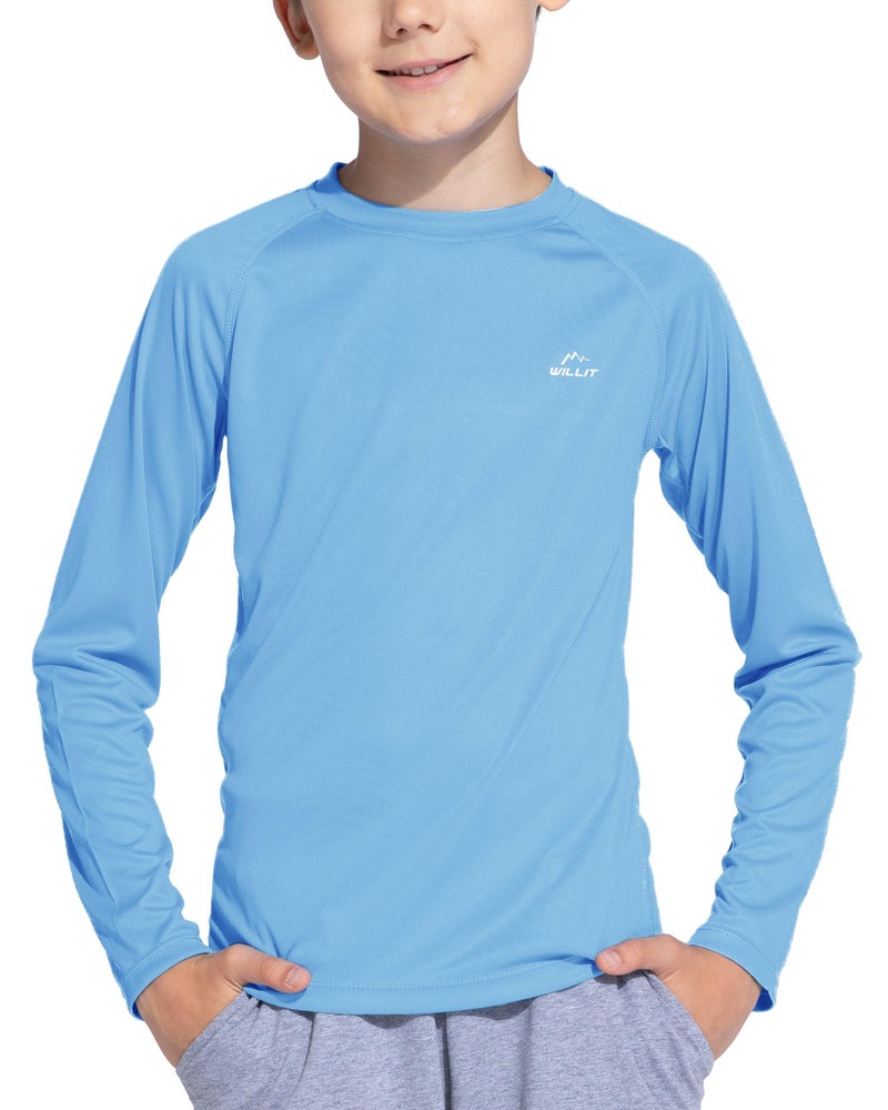 Willit Boy's UPF 50+ Sun Protection Shirt Long Sleeve Rash Guard Swim Shirts Youth SPF Fishing Quick Dry Shirt Blue M - Image 1