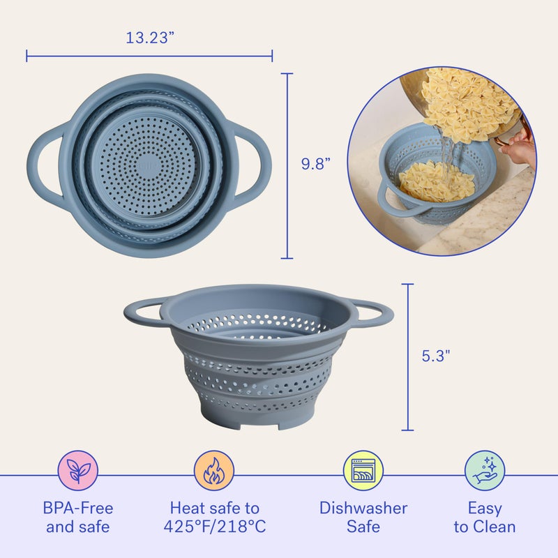 GIR Collapsible Colander for Kitchen â€“ Space-Saving Strainer & Steamer â€“ BPA-Free, Heat-Resistant, Dishwasher Safe Kitchen Strainer with Stainless Steel Rim â€“ Durable Collapsible Colander - Slate - Image 3