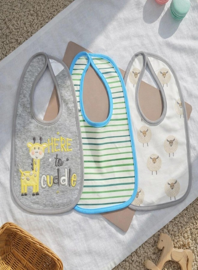 Nestlooms Pure Cotton Baby Bibs Set,Skin Friendly & Super Absorbent, Waterproof Backing, Adjustable Snap Buttons, Quick Absorption & Fast Drying,Babies & Toddlers (Set of 3 - Here To Cuddle) - Image 4