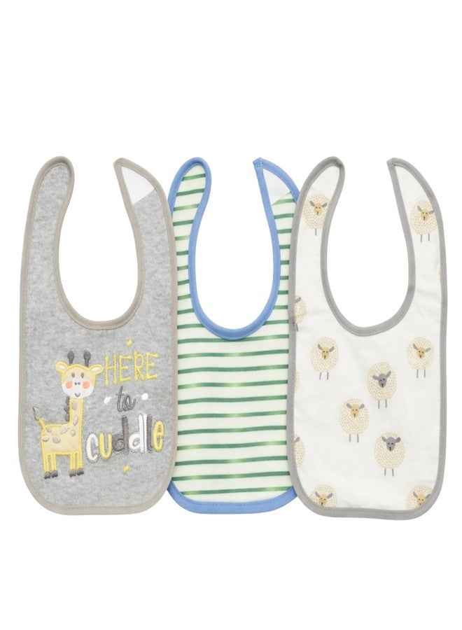 Nestlooms Pure Cotton Baby Bibs Set,Skin Friendly & Super Absorbent, Waterproof Backing, Adjustable Snap Buttons, Quick Absorption & Fast Drying,Babies & Toddlers (Set of 3 - Here To Cuddle) - Image 1