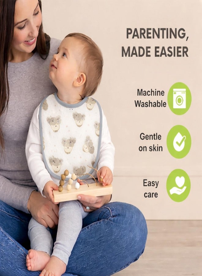 Nestlooms Pure Cotton Baby Bibs Set,Skin Friendly & Super Absorbent, Waterproof Backing, Adjustable Snap Buttons, Quick Absorption & Fast Drying,Babies & Toddlers (Set of 3 - Here To Cuddle) - Image 2