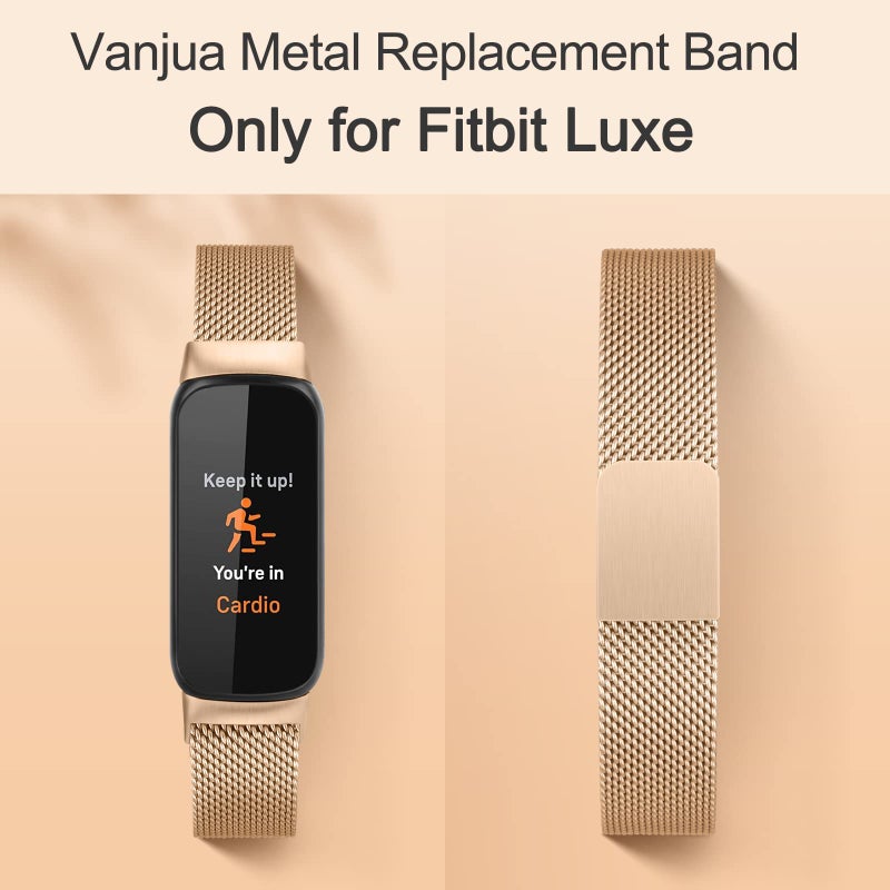 Vanjua Metal Band for Fitbit Luxe Bands Women Men, Stainless Steel Mesh Loop Adjustable Magnetic Wristband Replacement Strap Compatible with Fitbit Luxe Fitness and Wellness Tracker (Rose Gold) - Image 2