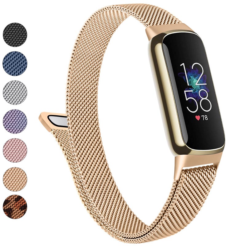 Vanjua Metal Band for Fitbit Luxe Bands Women Men, Stainless Steel Mesh Loop Adjustable Magnetic Wristband Replacement Strap Compatible with Fitbit Luxe Fitness and Wellness Tracker (Rose Gold) - Image 1