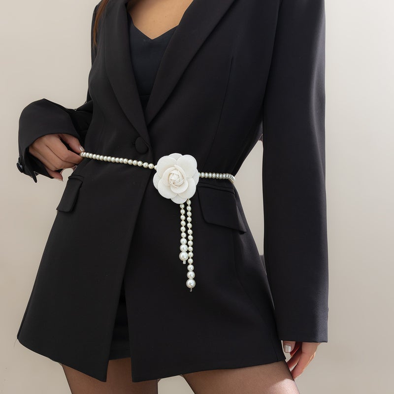 Camellia waist chain accessories 2023 new small fragrance flower pearl belt decorative skirt sweater in stock wholesale - Image 2