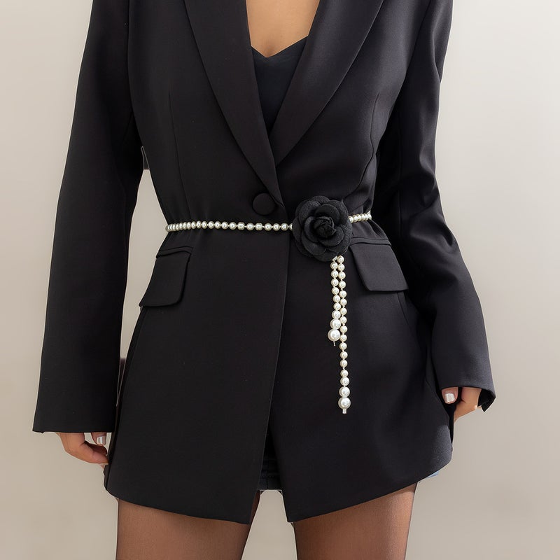 Camellia waist chain accessories 2023 new small fragrance flower pearl belt decorative skirt sweater in stock wholesale - Image 3