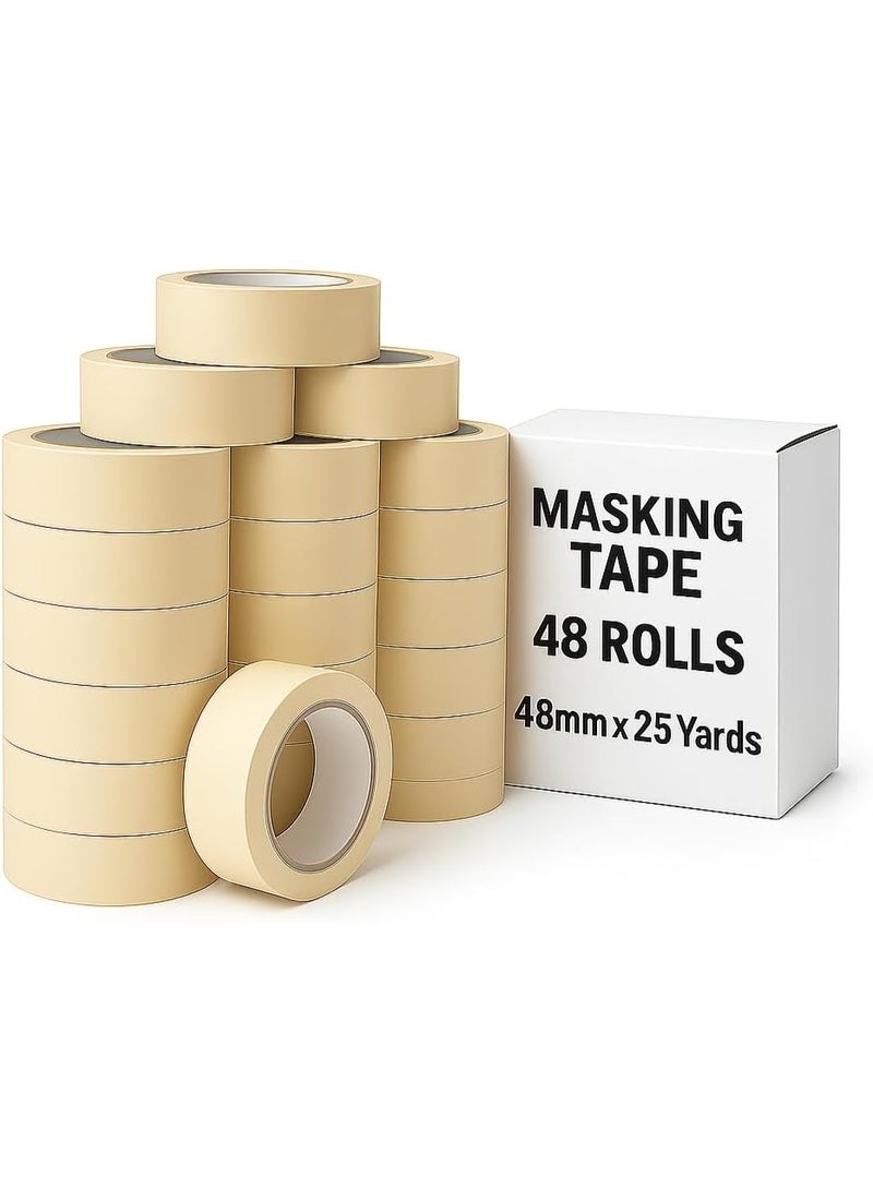 Aoura Grp Masking Tape - 48 Rolls | 48mm x 25 Yards Durable Multi-Purpose Tape for Painting, Crafting, Labeling, and Home Improvement - Image 1