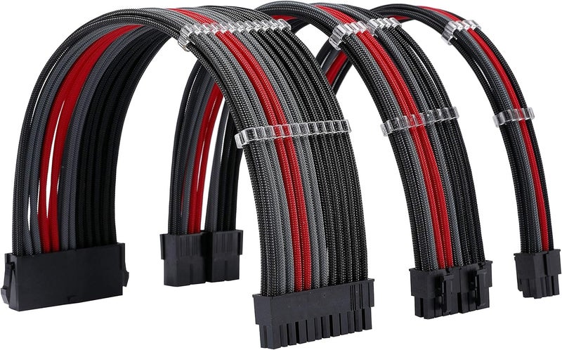 Formulamod Sleeve Extension Power Supply Cable Kit 18AWG ATX 24P+ EPS 8-P+PCI-E8-P with Combs for PSU to Motherboard/GPU Fm-NCK3 (Black Grey Red) - Image 1