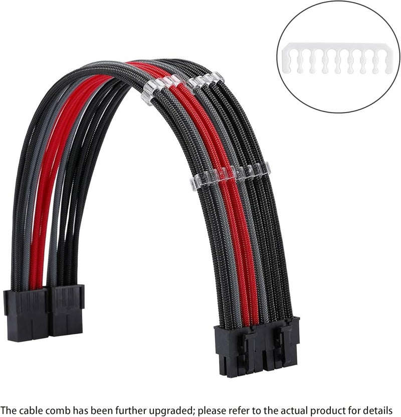Formulamod Sleeve Extension Power Supply Cable Kit 18AWG ATX 24P+ EPS 8-P+PCI-E8-P with Combs for PSU to Motherboard/GPU Fm-NCK3 (Black Grey Red) - Image 2