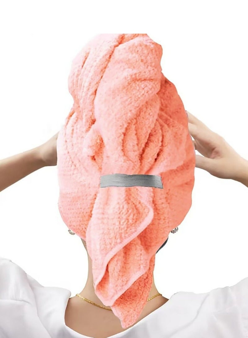 Microfibre Hair Towel for Women, Quick-Dry Wrap with Elastic Band, Soft and anti fizz, Absorbant Hair drying turban for Quick Dry, 41"x 23" /58 x105cm (Pink) - Image 1