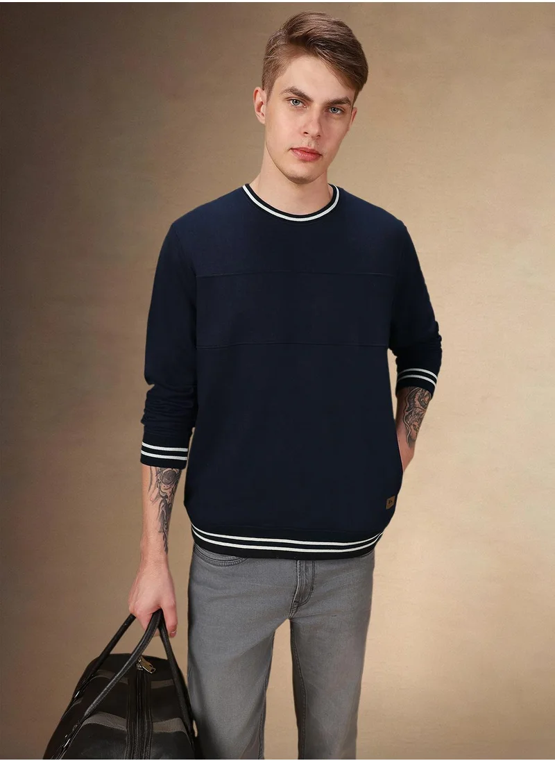 Dennis Lingo Men's Navy Polyester Blend Solid Regular Fit Sweatshirt