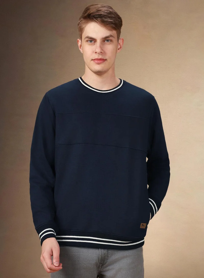 Dennis Lingo Men's Navy Polyester Blend Solid Regular Fit Sweatshirt