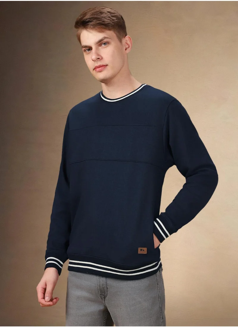 Dennis Lingo Men's Navy Polyester Blend Solid Regular Fit Sweatshirt