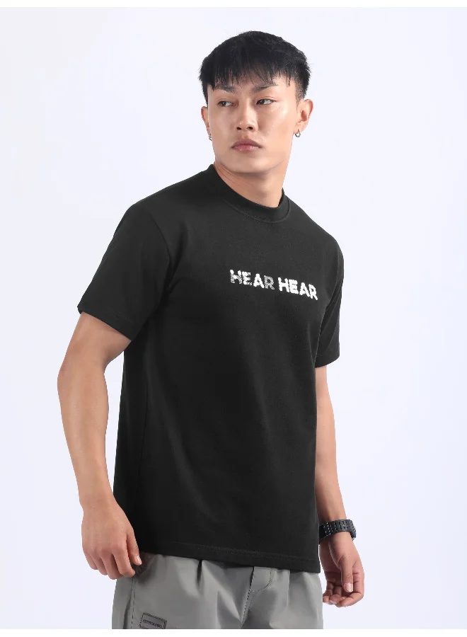 Beyoung Black 3D Illusion Rubber Printed T-Shirt