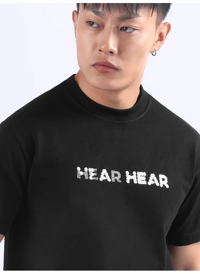 Beyoung Black 3D Illusion Rubber Printed T-Shirt