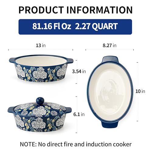 Jemirry Ceramic Casserole Dish With Lid, Casserole Dishes for Oven, Baking Dish Lasagna Pans For Cooking, Oval Baking Pan, Dutch Oven, Perfect for Bread Baking and Serving, Housewarming, Thanksgiving - Blue - Image 2