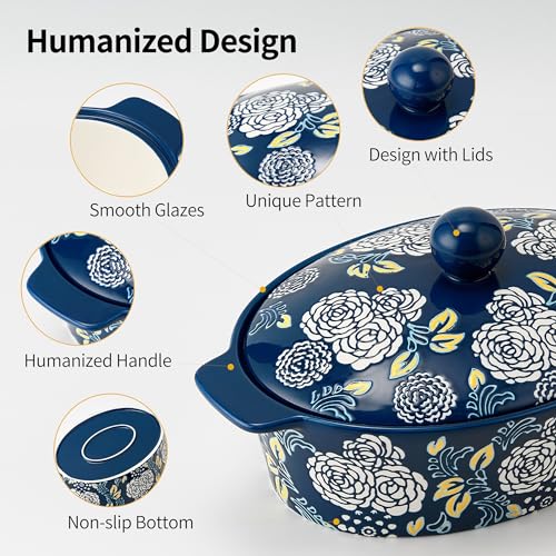Jemirry Ceramic Casserole Dish With Lid, Casserole Dishes for Oven, Baking Dish Lasagna Pans For Cooking, Oval Baking Pan, Dutch Oven, Perfect for Bread Baking and Serving, Housewarming, Thanksgiving - Blue - Image 3