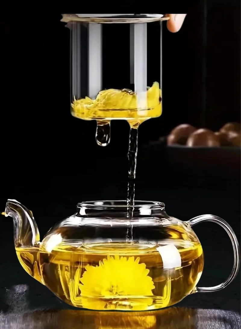 1Chase Borosilicate Glass Teapot 600ML with Glass Infuser & Tea Warmer – Heat-Resistant Teapot for Loose Leaf, Blooming & Herbal Tea