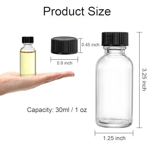 Bekith 30 Pack Boston Round Glass Bottle with Black Cap, 1 oz Capacity, Clear - Image 2