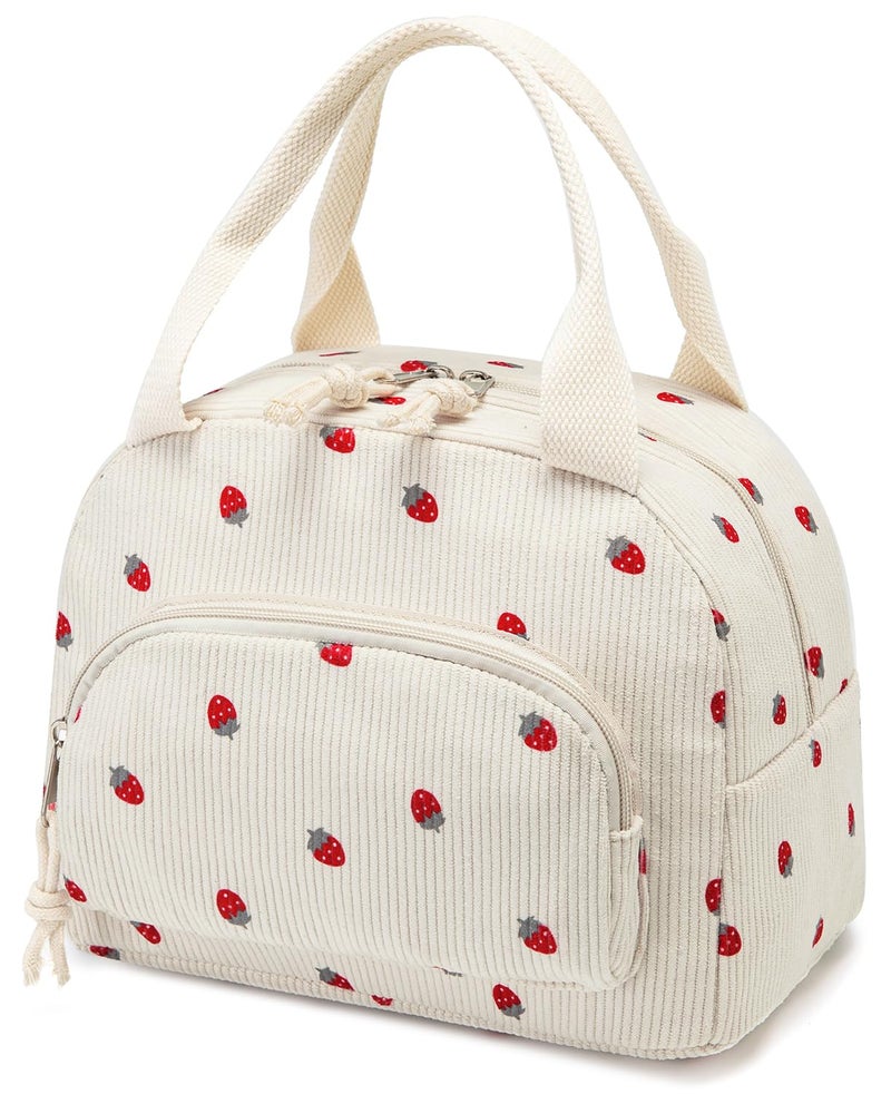 OYLOLA Lunch Bag Women Lunch Box for Women Adult Cute Insulated Lunch Bag Small Cooler Lunch Tote Bags for Work Picnic School (Beige-Strawberry) - Image 1