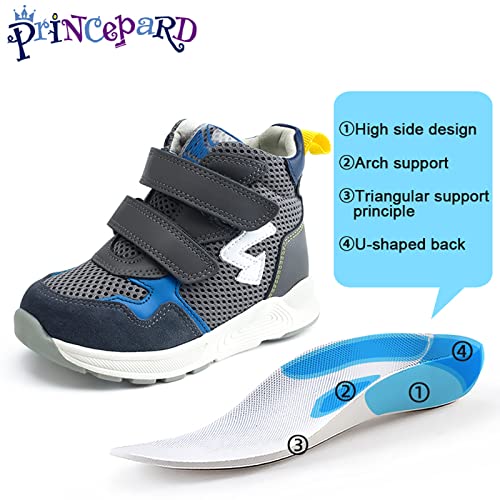 princepard Orthopedic Shoes for Kids with Arch & Ankle Support for Girls and Boys' Flat Foot,High Top Corrective Sneakers,Anti-Slip Soles Grey - Image 3