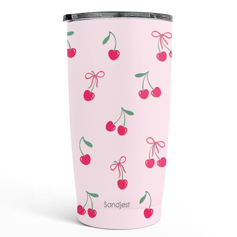SANDJEST Cherry Tumbler 20oz, Stainless Steel Travel Cup with Lid, Insulated Coffee Mug, Cherry Gifts for Women Girls Friends Sisters on Birthday Christmas - Image 1