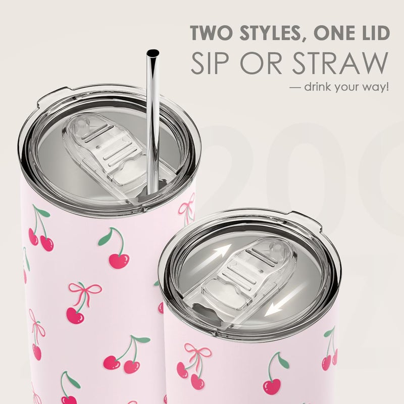 SANDJEST Cherry Tumbler 20oz, Stainless Steel Travel Cup with Lid, Insulated Coffee Mug, Cherry Gifts for Women Girls Friends Sisters on Birthday Christmas - Image 5