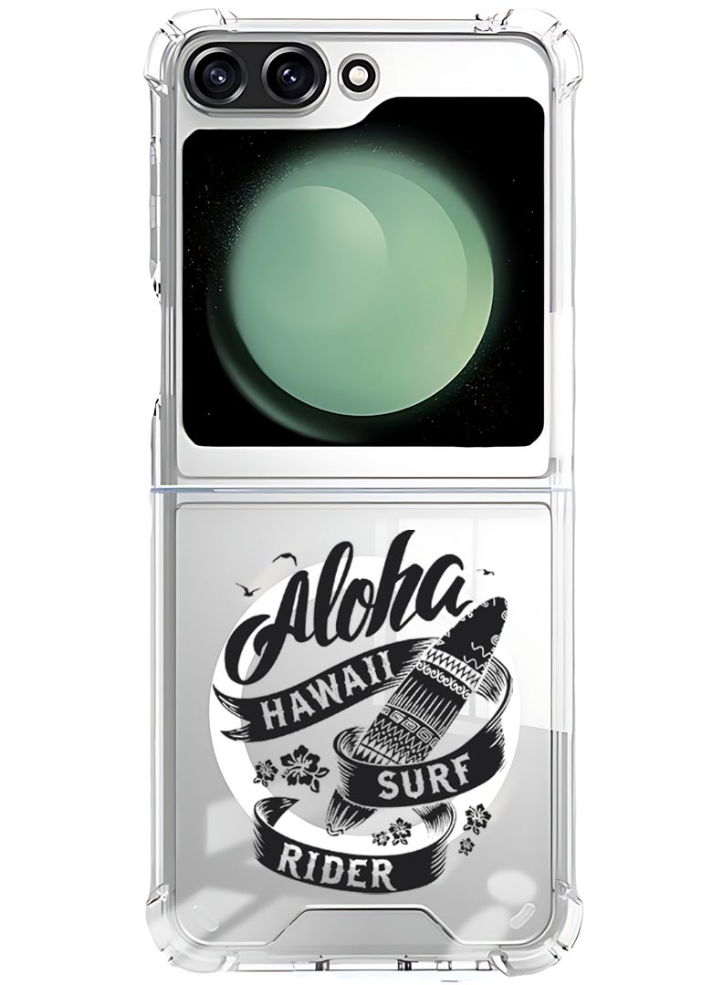 Theodor Magnetic Case for Samsung Galaxy Z Flip 5 Compatible with MagSafe Wireless Charging, Shockproof Phone Bumper Cover Aloha hawaii Surf rider Black - Image 1