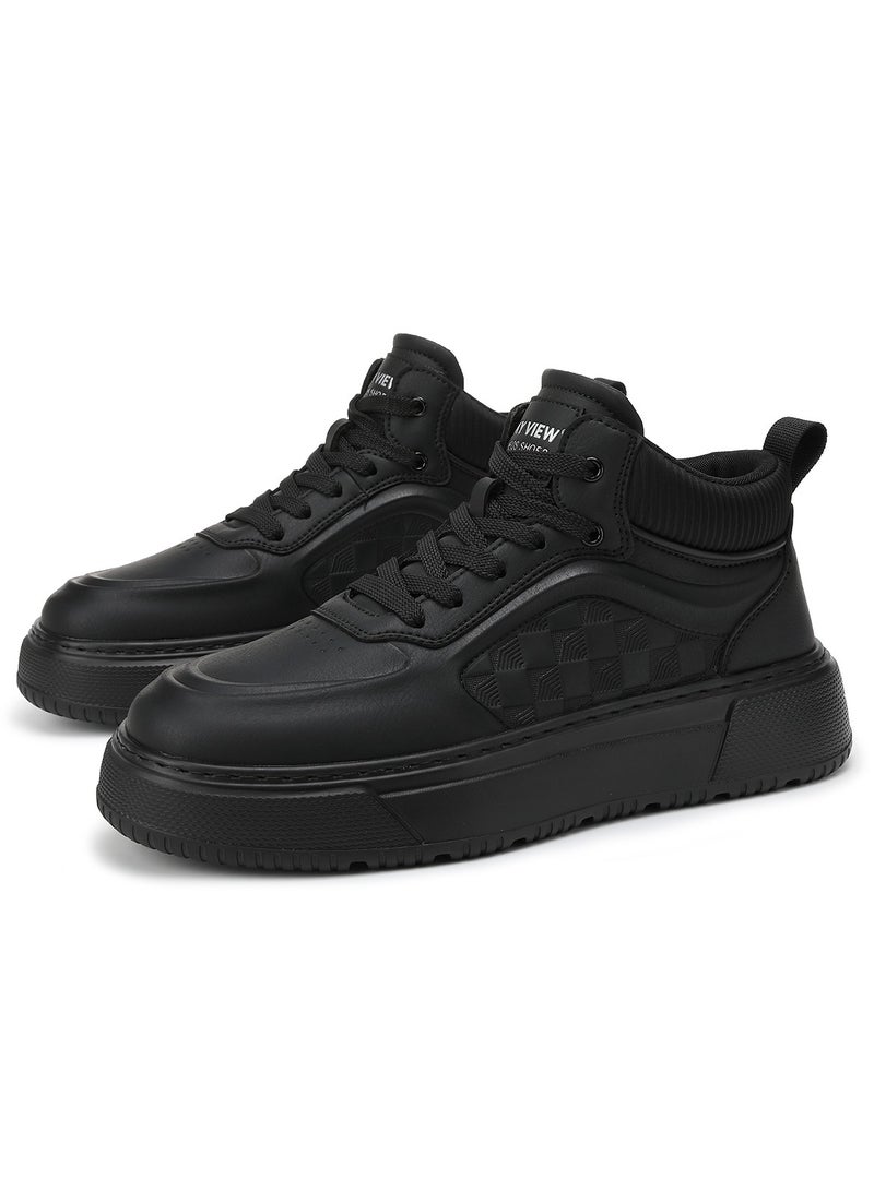 Sky View SKY VIEW Men's Fashion Shoes Ultrafine Fiber Vamp Casual Ankle Boots For Men Non Slip Lace Up Chunky Sneakers Cushioned And Lightweight Mid Top Walking Shoes Black-07  - Image 1
