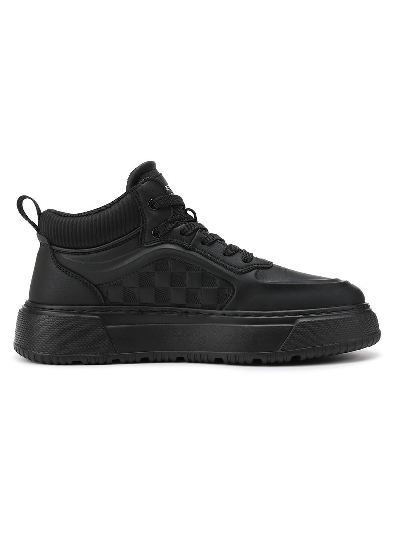 Sky View SKY VIEW Men's Fashion Shoes Ultrafine Fiber Vamp Casual Ankle Boots For Men Non Slip Lace Up Chunky Sneakers Cushioned And Lightweight Mid Top Walking Shoes Black-07  - Image 2