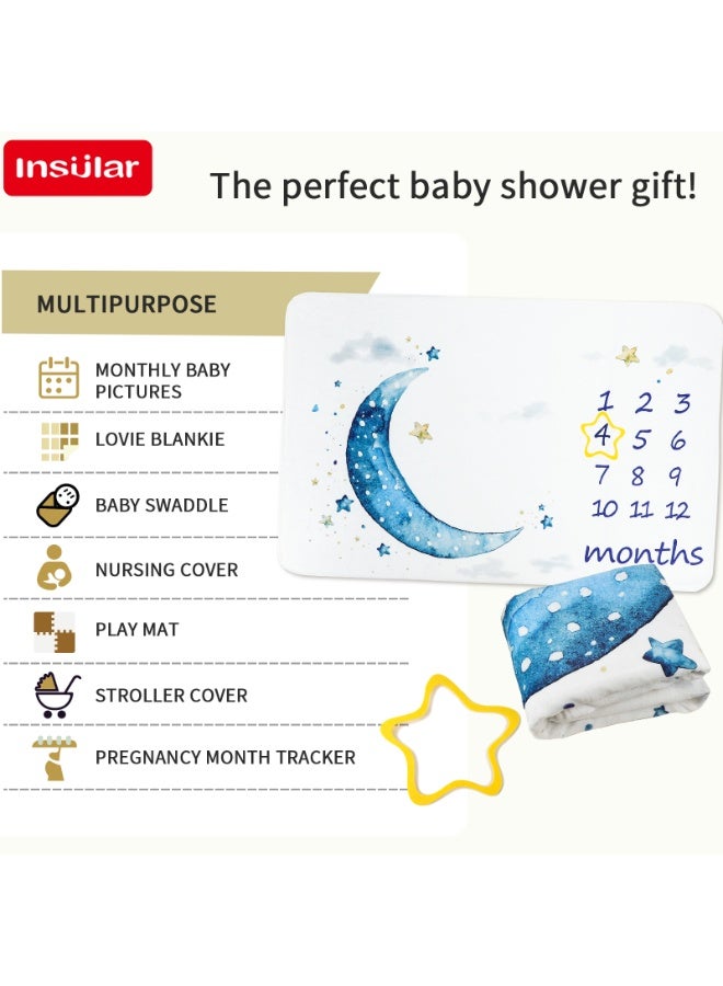 انسولار بطانية ميلستون الشهرية للاطفال مخطط نمو شهري لحديثي الولادة وتقويم السنة الاولى مقاس 60 انش × 40 الصوف الناعم مع مريلة و2 علامات تاريخية هدايا استحمام للاولاد والبنات ابيض - Image 2