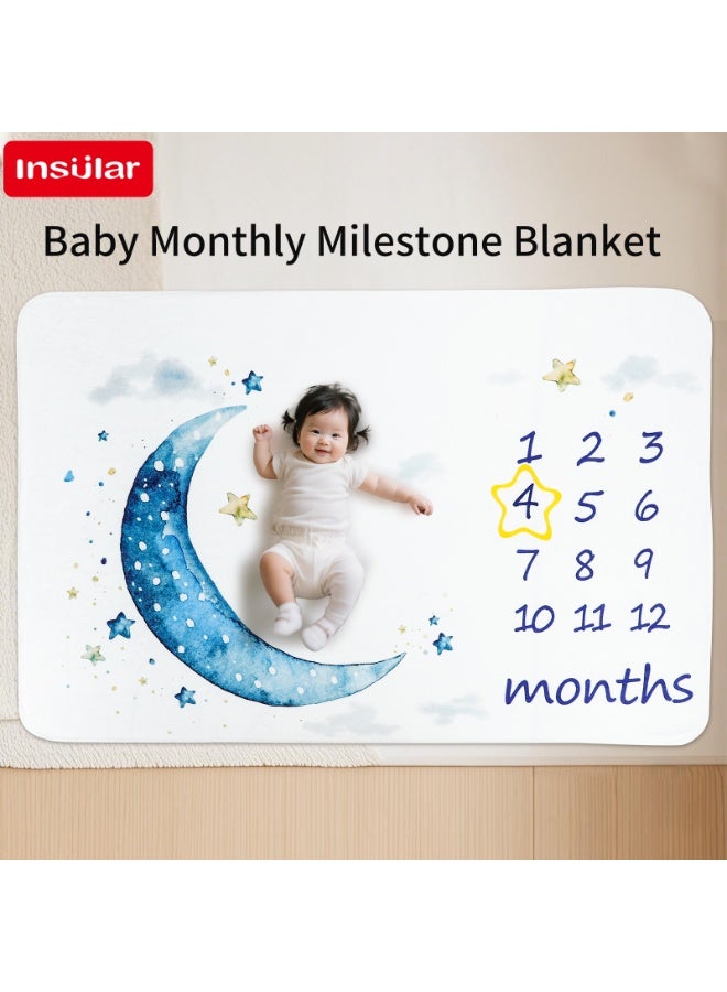 انسولار بطانية ميلستون الشهرية للاطفال مخطط نمو شهري لحديثي الولادة وتقويم السنة الاولى مقاس 60 انش × 40 الصوف الناعم مع مريلة و2 علامات تاريخية هدايا استحمام للاولاد والبنات ابيض - Image 3