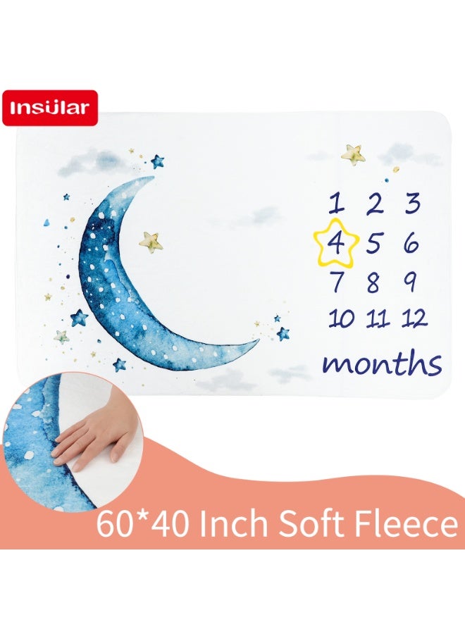 انسولار بطانية ميلستون الشهرية للاطفال مخطط نمو شهري لحديثي الولادة وتقويم السنة الاولى مقاس 60 انش × 40 الصوف الناعم مع مريلة و2 علامات تاريخية هدايا استحمام للاولاد والبنات ابيض - Image 4