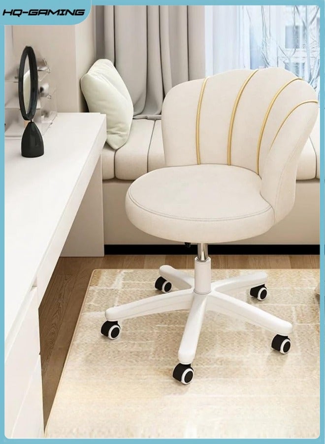 HQ-GAMING Ergonomic Office Chair Vanity Chair, Lumbar Support Computer Chair with Petal-Shaped Backrest Adjustable Height, Upholstered Vanity Chair with Wheels, Swivel Task Chair, Makeup Chair (Beige) - Image 1