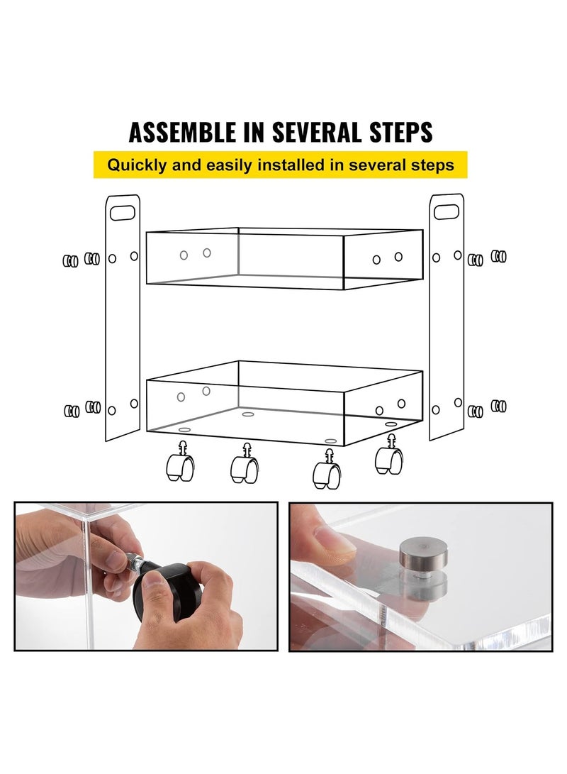Eworld Versatile Acrylic Carts on Wheels Featuring Thick Board and Lockable Swivel Wheels. 2-Tier Sofa Side Table Design for Stylish Living Room and Bedroom Nightstand Arrangements. - Image 4
