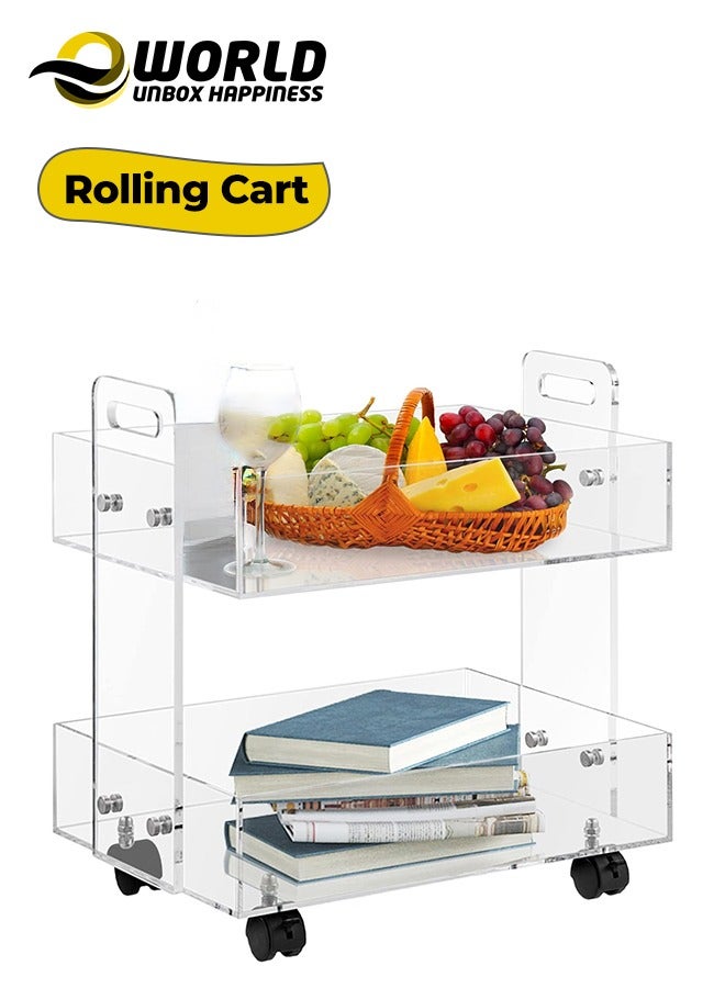 Eworld Versatile Acrylic Carts on Wheels Featuring Thick Board and Lockable Swivel Wheels. 2-Tier Sofa Side Table Design for Stylish Living Room and Bedroom Nightstand Arrangements. - Image 1